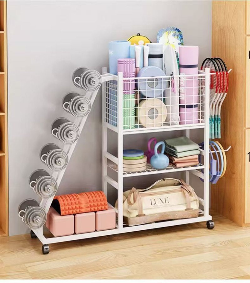 Sports Equipment Organizer Rack - Yoga Matı, Köpük Rulo, Badminton, Dambıl,